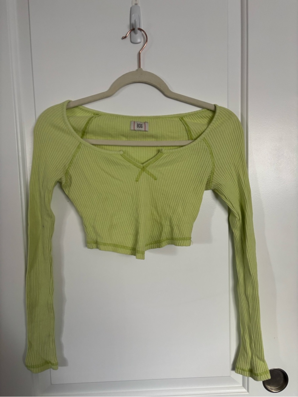 BDG Lime Green Ribbed Long-Sleeve Cropped Top